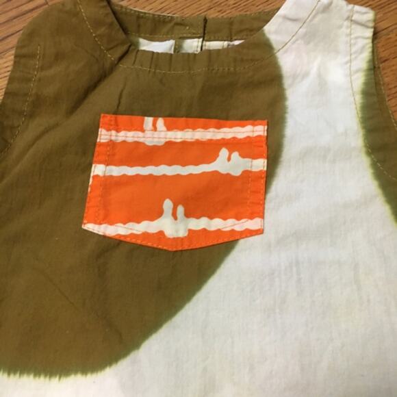 Frumpy Rumps Girls Dress Size 12 Months Brown Green White Orange Batik Cow Print - Picture 3 of 7